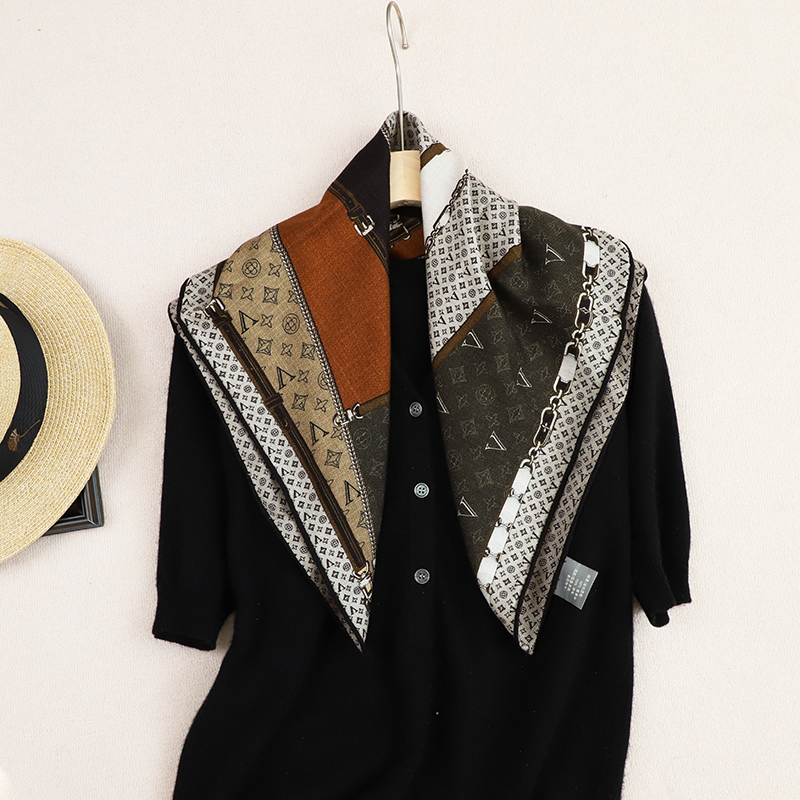 【字母老花】大牌风双面异色真丝羊毛秋冬保暖丝毛丝巾65方巾围巾