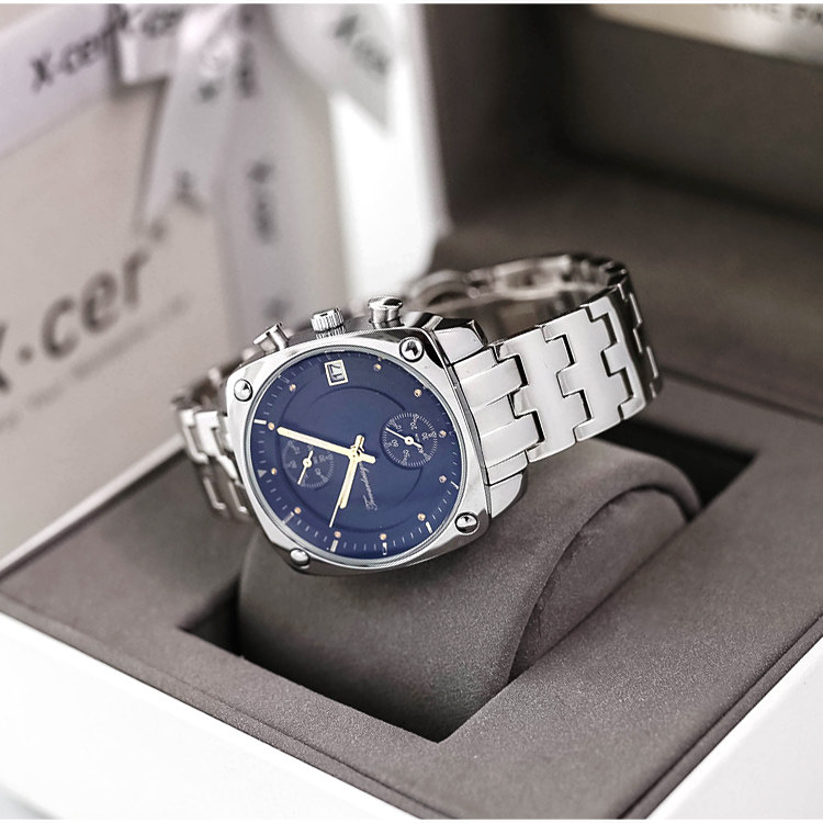 韩国tt时尚潮流大表盘手表男女中性石英日历钢带个性银色黑白百搭