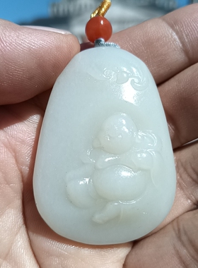 彩云轩特价玉器44.7克新疆和田玉羊脂玉白玉笑佛弥勒佛挂件吊坠