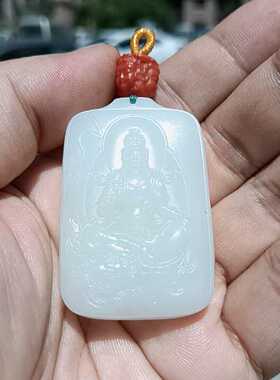 彩云轩精品玉器45.2克新疆和田玉羊脂玉白玉观音牌子挂件吊坠