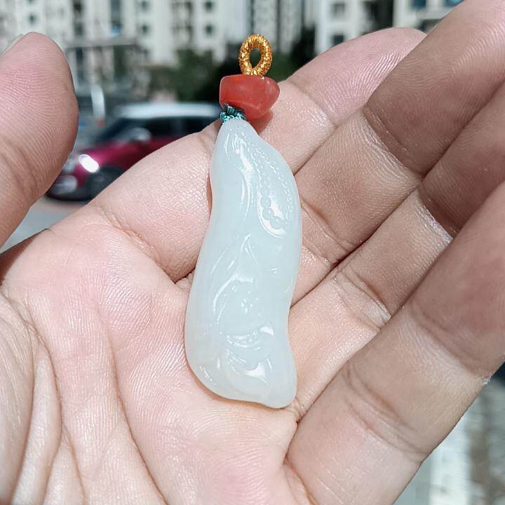 彩云轩特价玉器18.2克新疆和玉羊脂玉白玉荷花挂件吊坠