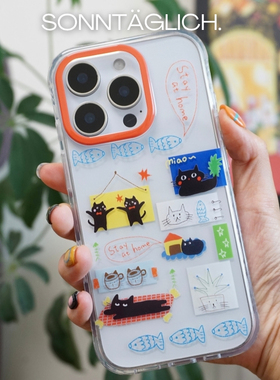 【支持17】永远星期天猫猫宅家正版授权双层IMD手机壳硬壳全包iPhone苹果141516promax华为mate6070pro新品