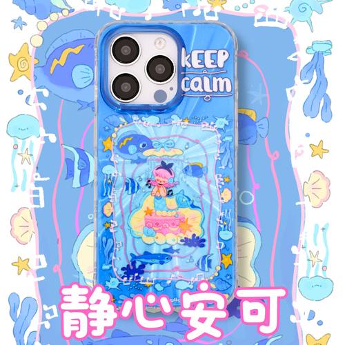 【支持17】星期天家静心安可人鱼简单艺术双层镭射闪粉可爱卡通IMD情侣iPhone16ProM苹果15华为p70mate60