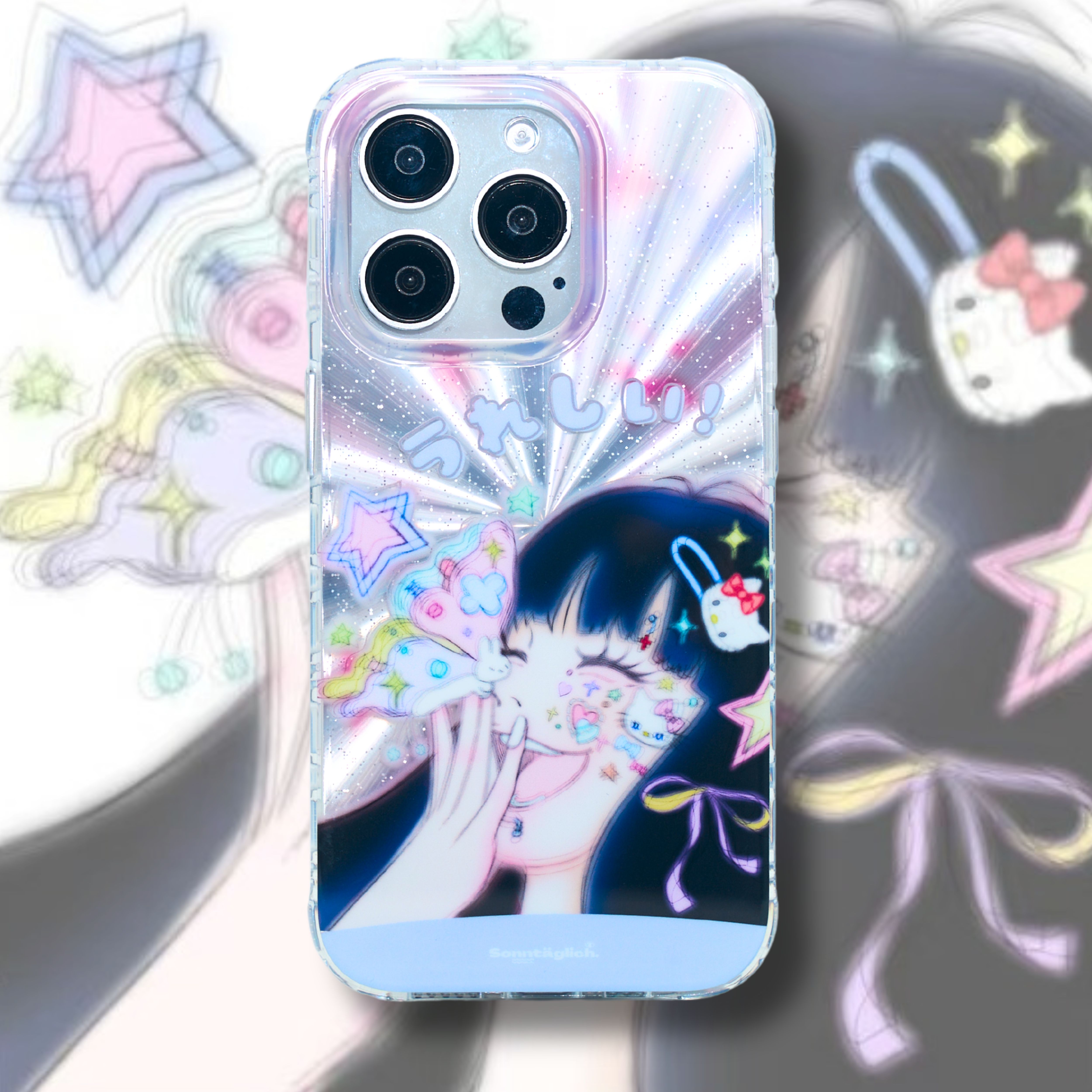 【支持17】艺术家授权星期天家开心到模糊双层半透镭射可爱卡通IMD时尚iPhone16ProMax苹果15华为p70mate60