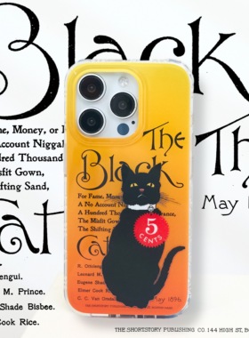 【支持16】双层印刷星期天家布莱克猫黑猫橙色艺术双层全透明复古卡通IMD时尚iPhone146M苹果15华为p70mate60