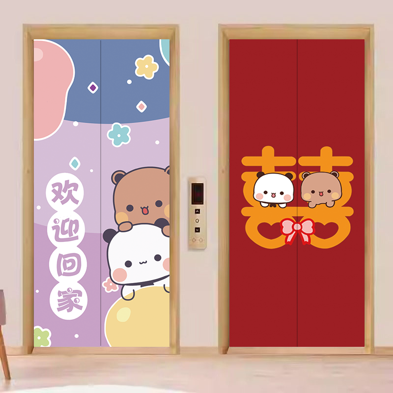 一二布布可爱电梯贴纸创意新年美化贴画高级感一梯一户门口装饰画