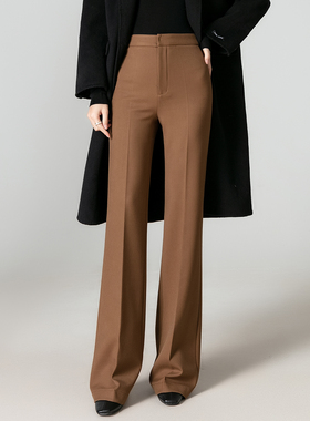 曼依拉加厚显瘦垂感微喇裤女美拉德咖色喇叭裤秋冬西装阔腿长裤子