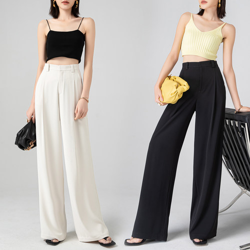 高腰阔腿裤曼依拉垂感西装长裤