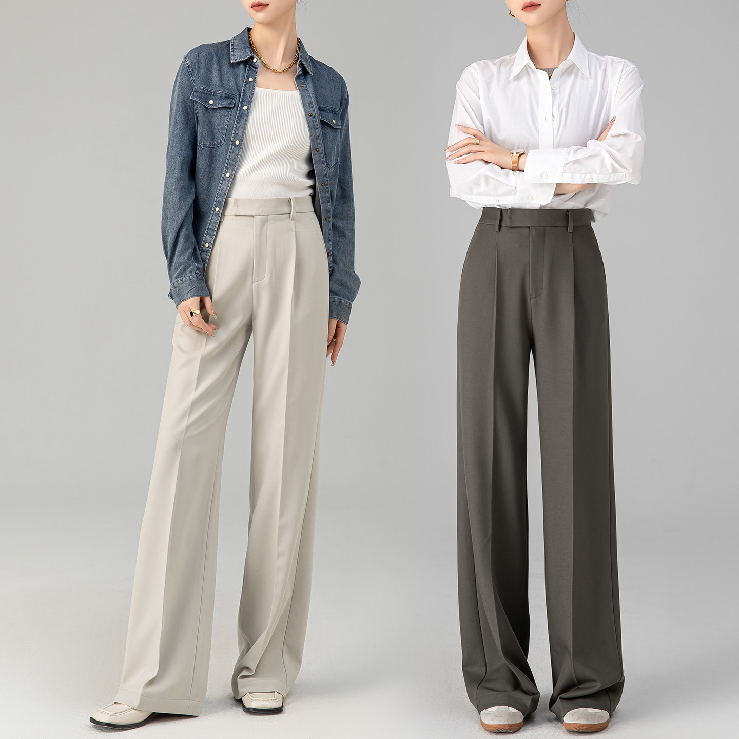 曼依拉垂感西装裤高级感秋季款高腰直筒裤女长裤子宽松通勤阔腿裤,女装/女士精品,休闲裤,淘宝优惠券,粉丝福利购,淘宝优惠卷