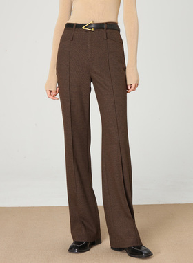 羊毛混纺阔腿裤女长裤子秋冬新款拖地裤高腰直筒裤针织毛呢休闲裤