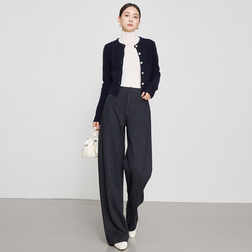 通勤显瘦垂感毛呢微弯刀直筒裤