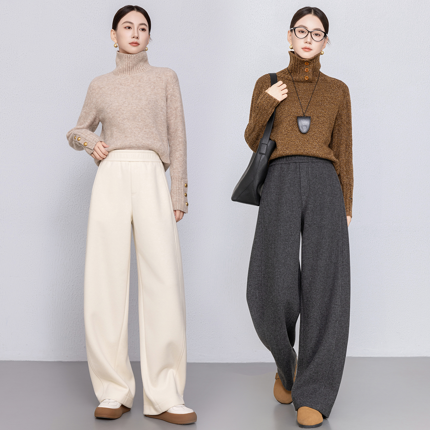 曼依拉加厚醋酸羊毛香蕉阔腿裤