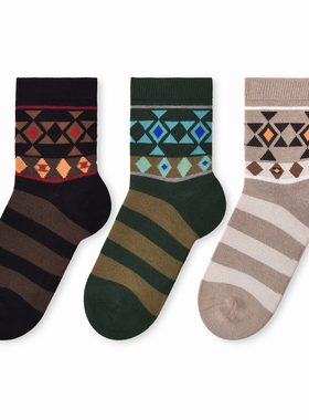 棉元素袜子中筒袜子秋冬新款菱格提花袜复古百搭女生袜子FR20250