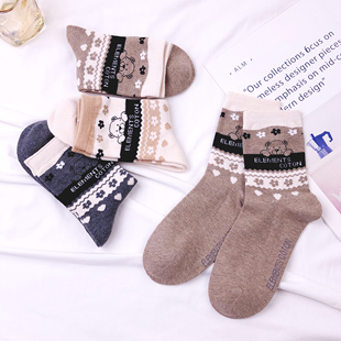 棉元 百搭女生袜T972 素女袜子舒适棉质中筒袜甜美可爱提花袜时尚