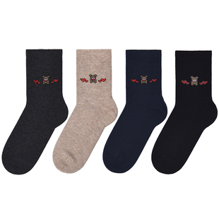 可爱小熊女款 舒适薄款 提花中筒短袜T20470 素女士袜子棉质秋季 棉元