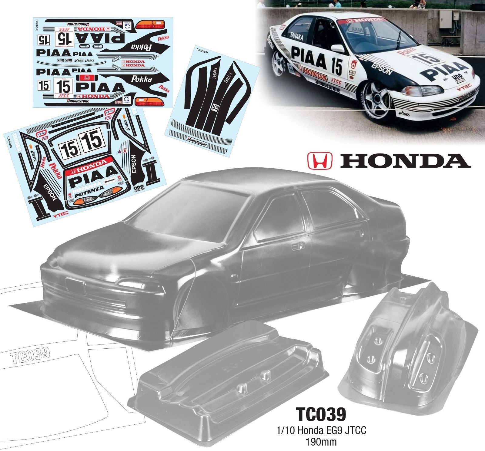 1/10 Honda EG9 JTCC TC039  透明PC车壳  190mm  TC039运费6元