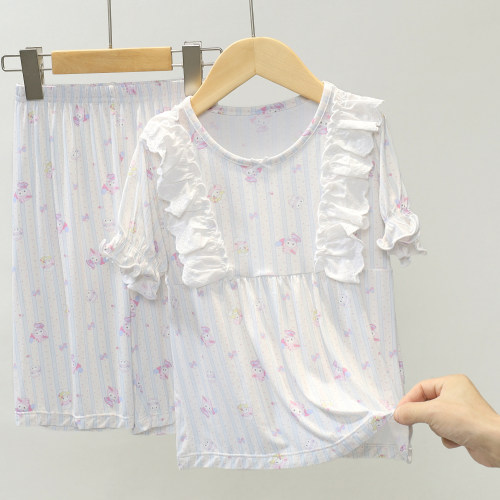 女童睡衣2026新款儿童家居服女孩春装短袖套装宝宝夏季薄款空调服