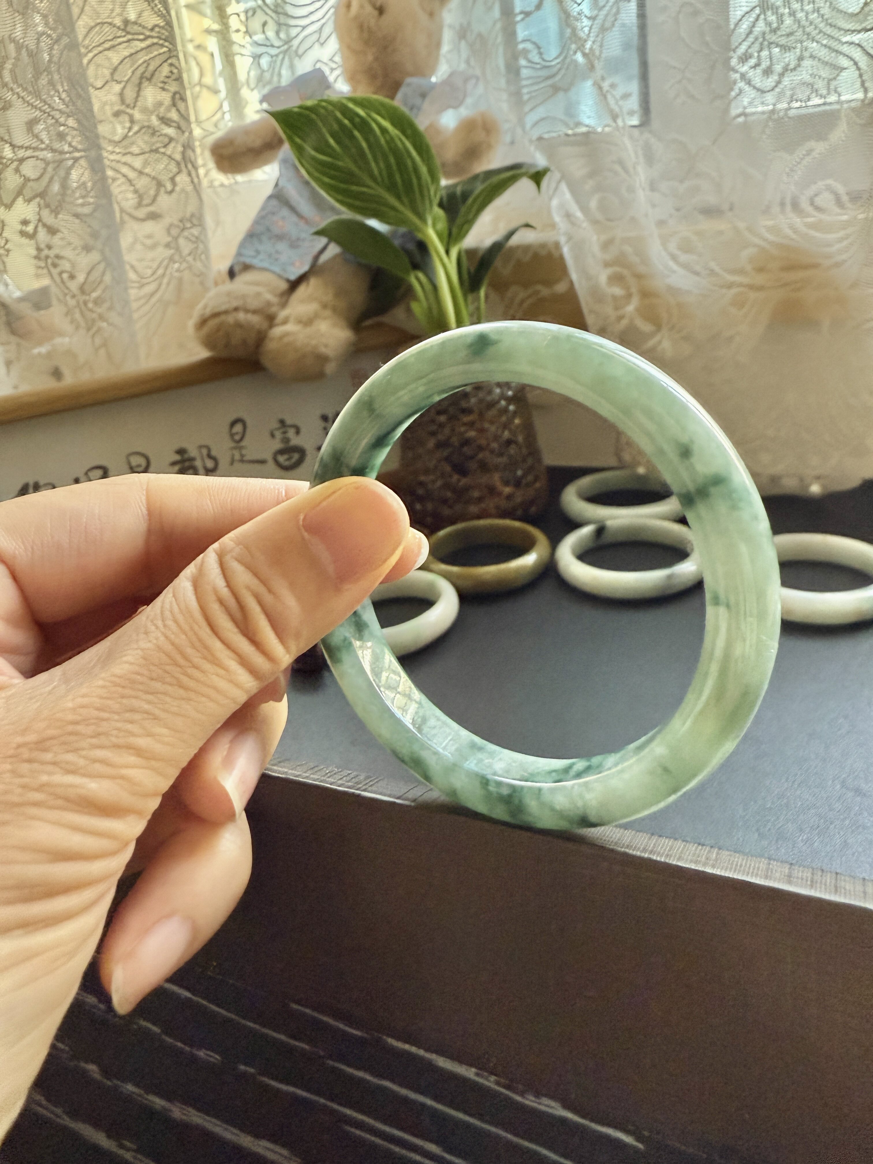缅a 翡翠手镯  特色雪花棉飘花52.5可鉴赏