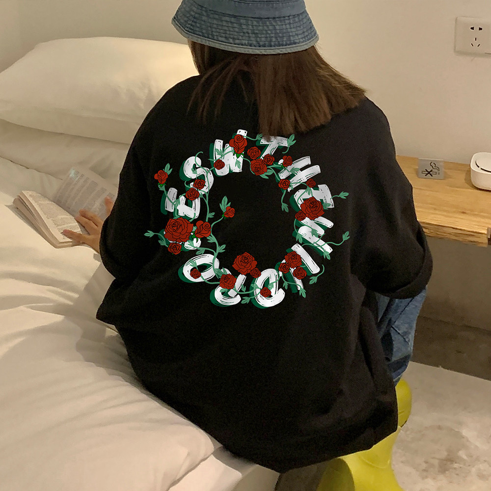 中性风夏新款总目花朵印花T恤男女情侣短袖新潮T6047P25控38,男装T恤,电商A268