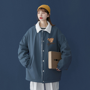 中性 冬季翻领宽松小熊棉衣夹克男女情侣外套新JK6301JR  P65控78图片