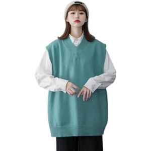 中性 秋季韩版宽松V领纯色毛衣背心马甲男女上衣MJ90 P45控58图片