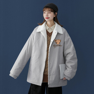 中性 冬季翻领宽松小熊棉衣夹克男女情侣外套新JK6301JR  P65控78图片