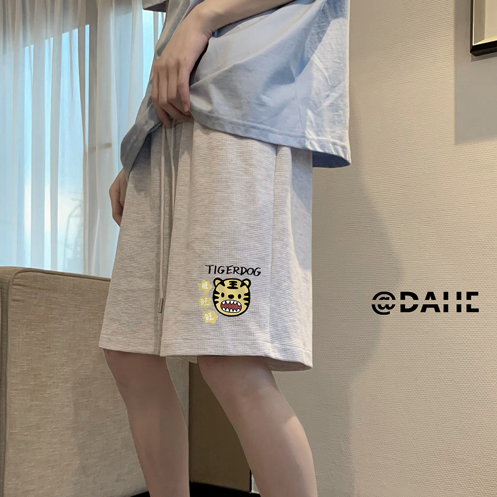中性夏季宽松垂感华夫格小老虎休闲裤子男女短裤A682P35控48,男装牛仔裤,电商A268