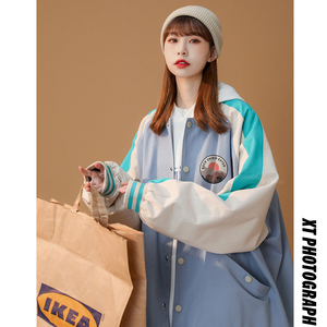 中性  秋季新款港风日系撞色宽松棒球服女夹克男 G6450 P65控78图片