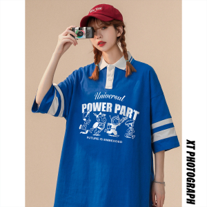 中性 夏季新款宽松翻领短袖拼色polo衫印花男女PL6251 P45控58，男装T恤，电商A268