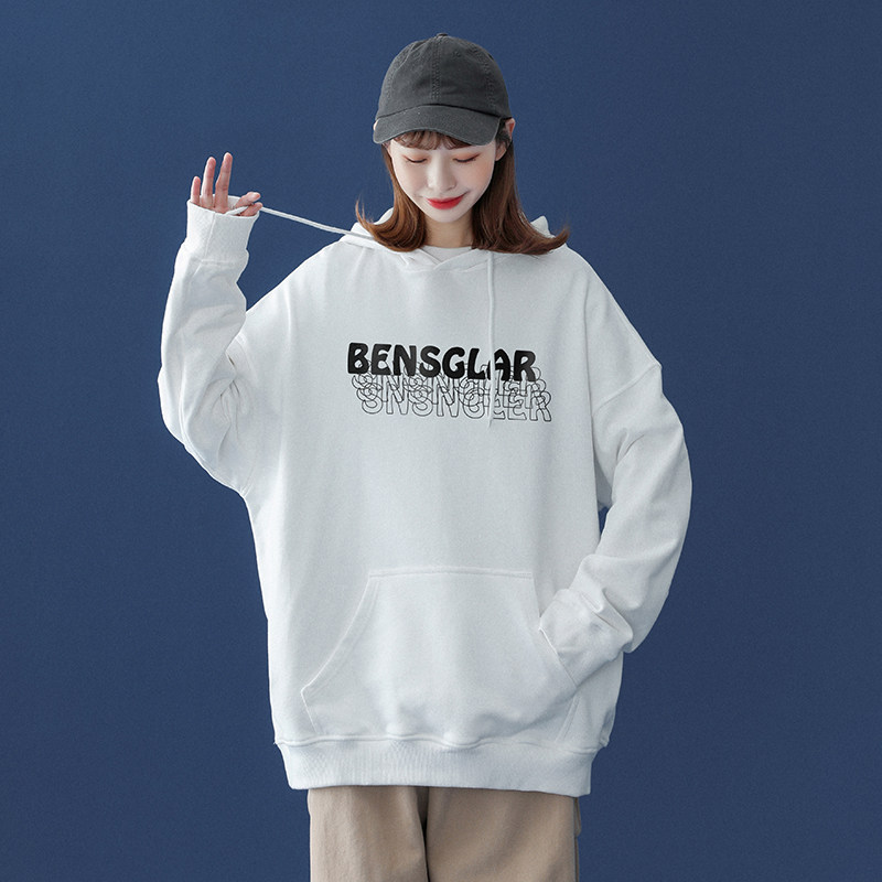 港风中性春季新款宽松潮流印花连帽情侣卫衣男女上衣W230P35控48,男装卫衣,电商A268