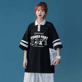 中性夏季新款宽松翻领短袖拼色polo衫印花男女PL6251P45控58，男装T恤，电商A268