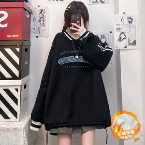 中性 新款撞色小V领宽松抽绳卫衣男女情侣上衣新 B606 P55控68图片