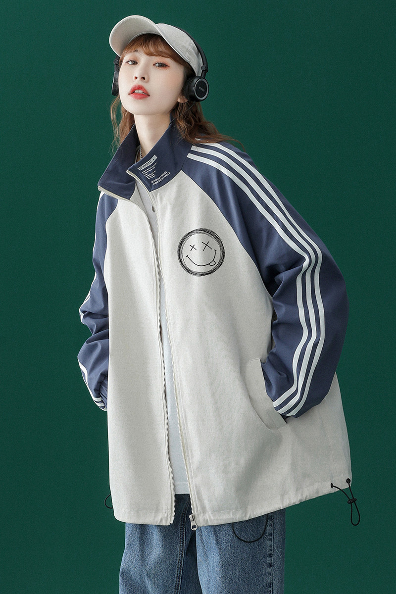 中性春季新款宽松撞色印花插肩立领情侣夹克女新JK6101P55控68,男装夹克,电商A268