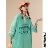 中性夏季新款宽松翻领短袖拼色polo衫印花男女PL6251P45控58，男装T恤，电商A268