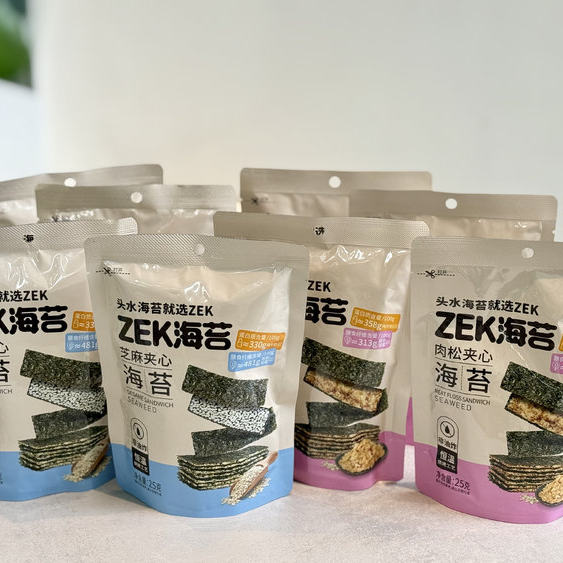 8袋ZEK每日夹心海苔片25g芝麻肉松味即食酥脆海苔片送椰子卷40g