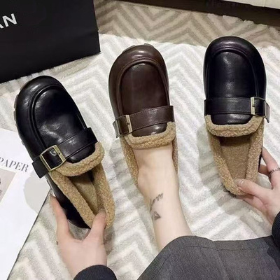 毛毛鞋女冬季勃肯鞋加绒平底软底