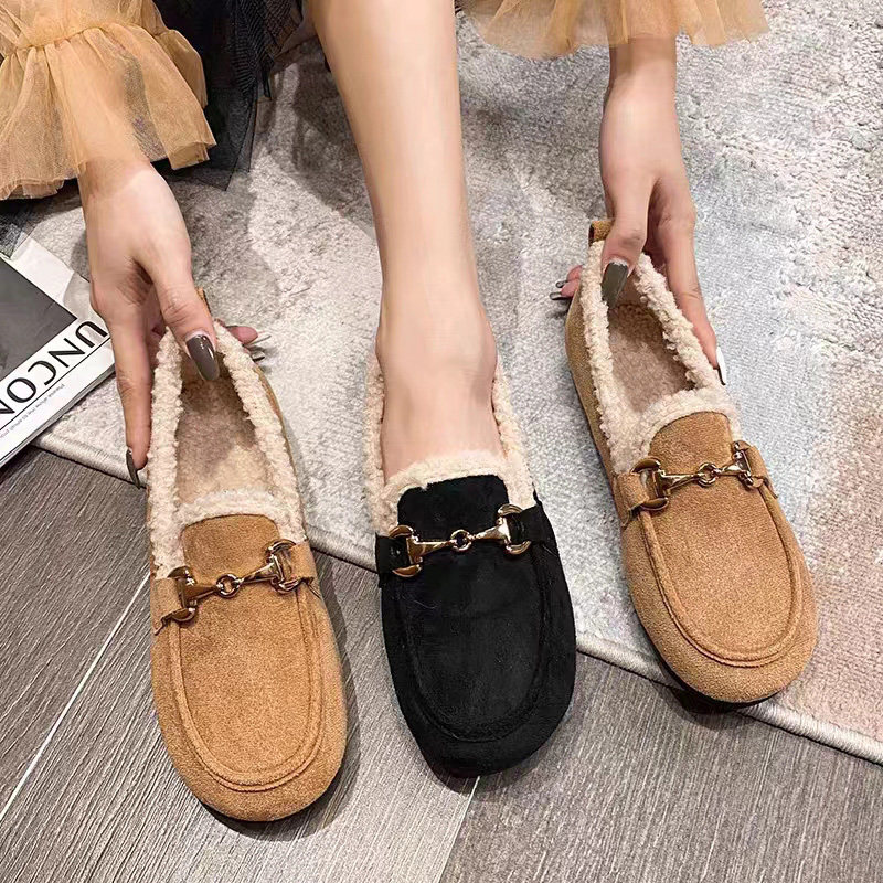 毛毛鞋女冬季复古勃肯平底软底一脚蹬加绒保暖棉鞋外穿乐福豆豆鞋,女鞋,乐福鞋（豆豆鞋）,淘宝优惠券,粉丝福利购,淘宝优惠卷