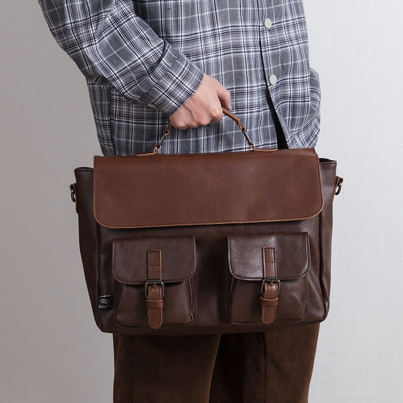 潮流时尚复古学院风单肩包皮质男士商务英伦手提包休闲斜挎邮差包