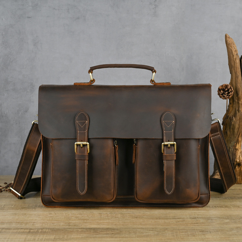男式真皮公文包16寸笔记本电脑包手提包包高级感疯马皮出差包G011