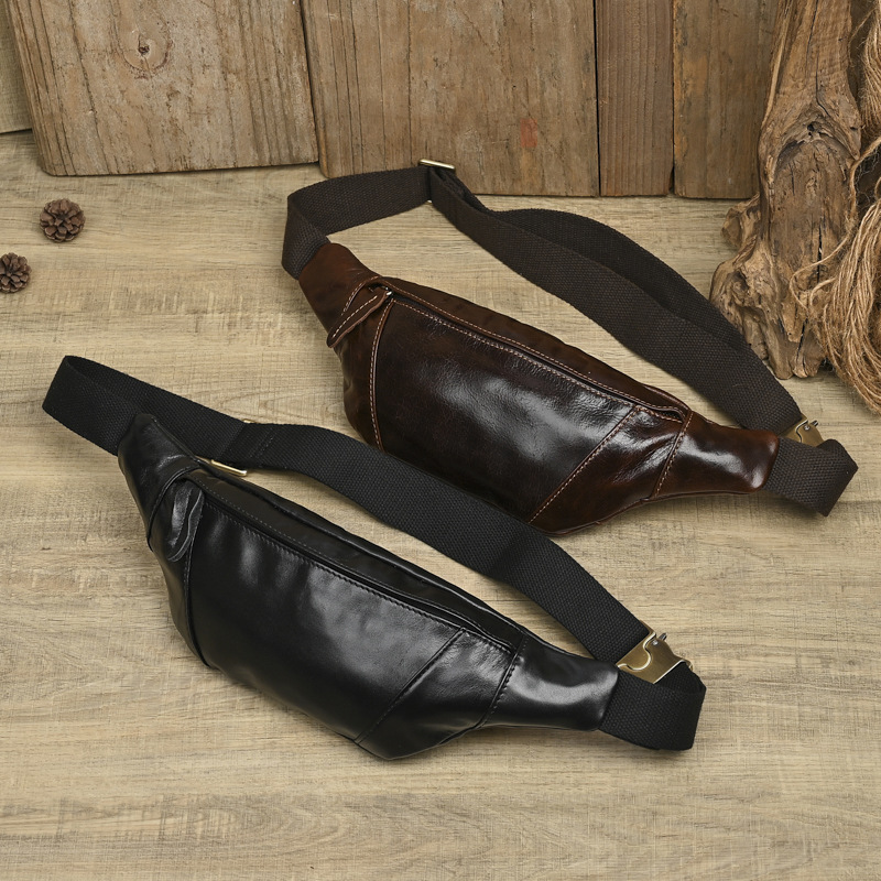胸包男真皮头层牛皮跑步复古休闲小手机腰包运动户外单肩斜挎包