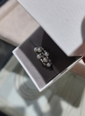 流素losu-925银天然珍珠正圆无暇强光可调节三层精致锆石气质戒指