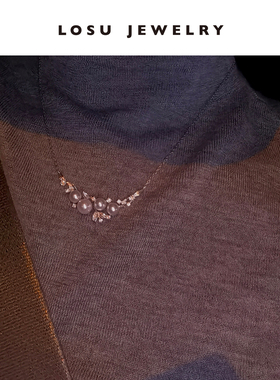 流素losu—925银海水真多麻灰蓝色天然珍珠复古繁花宫廷项链项链
