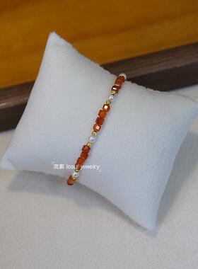 流素losu .14k注金天然红玛瑙手链女天然珍珠设计款简约百搭手链