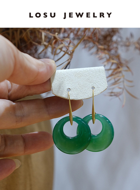 流素losu . 925银玛瑙圆形大圈圈优雅小众设计简约中式耳饰耳环