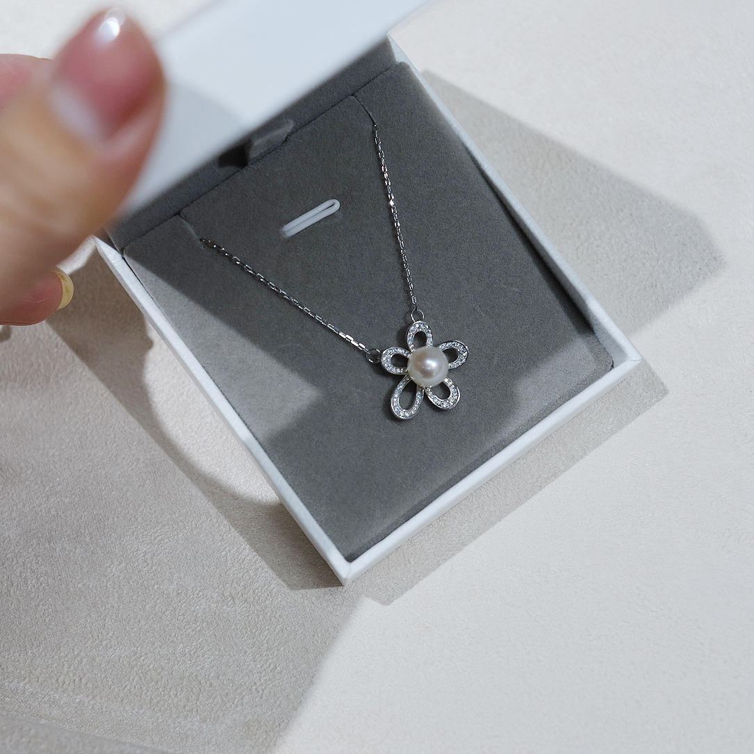 流素losu—925银淡水珍珠小花吊坠项链