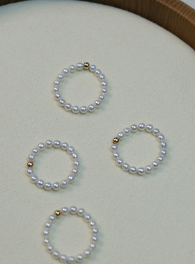 流素losu.进口14k注金近正圆强光天然珍珠戒指