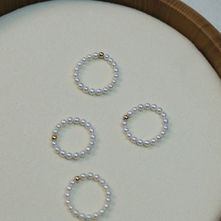 流素losu.进口14k注金近正圆强光天然珍珠戒指