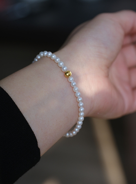 流素losu / 18k金正圆微瑕小珍珠手链猫眼珠首饰