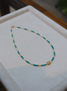 流素losu—925银天然淡水珍珠绿松石精致国风设计款项链锁骨链