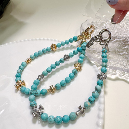 老钱风绿松石定制字母防摔手机链